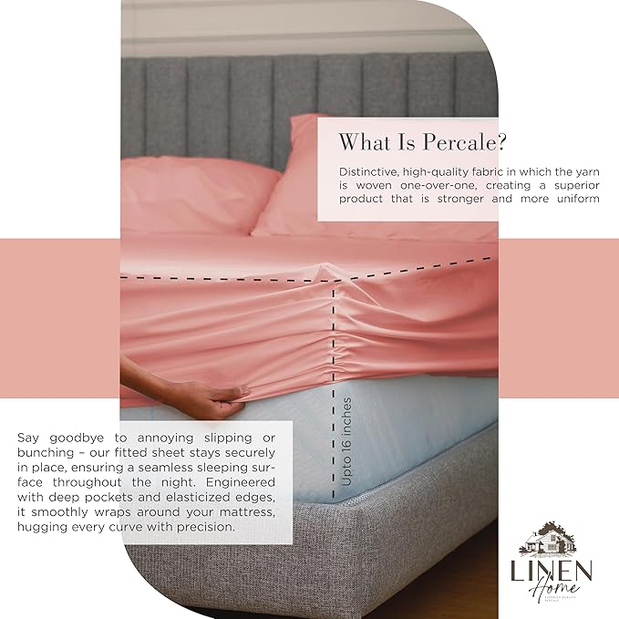 Linen Home 100% Cotton Percale Sheets King Size, English Rose, Deep Pocket - Image 4
