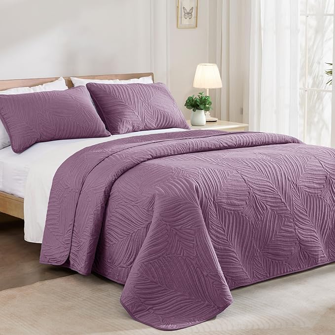 Exclusivo Mezcla King Size Quilt Bedding Set, Lightweight Dusty Lavender Quilts - Image 2