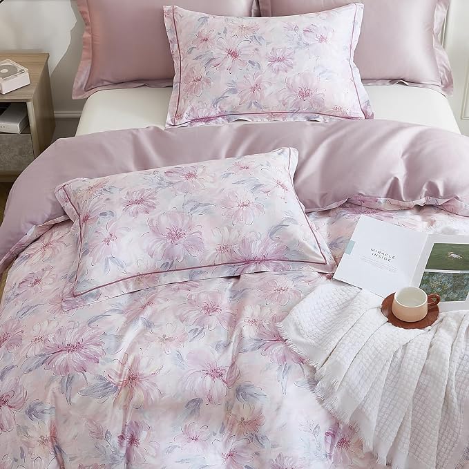 OAITE Duvet Cover Set King Size Floral Pattern 600 Thread Count Ultra Soft 100% - Image 3