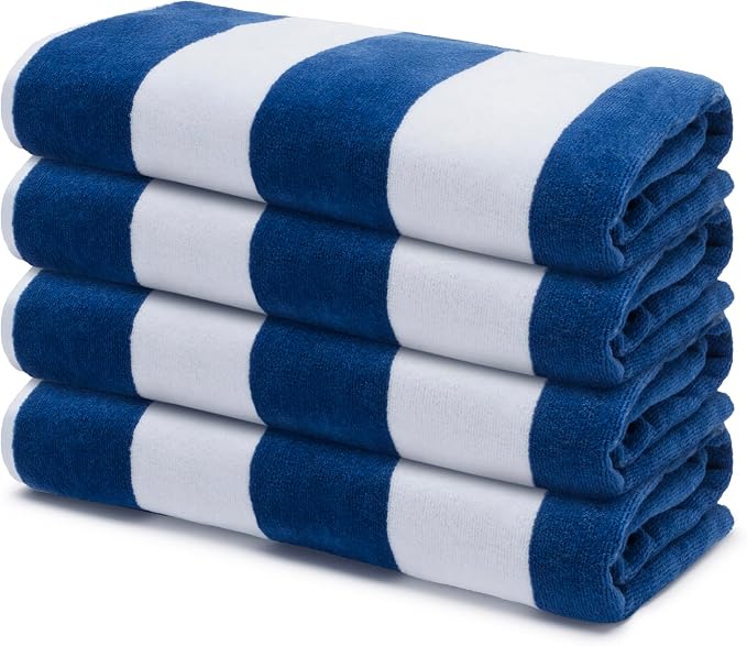 Velour Cabana Beach Towel 4 Pack, 30” x 60” Soft Plush Cotton Pool Towel by 9Threads
