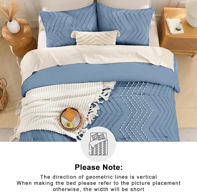 Andency Greyish Blue Comforter Set Full Size, Boho Soft Warm Tufted Bedding - Image 5