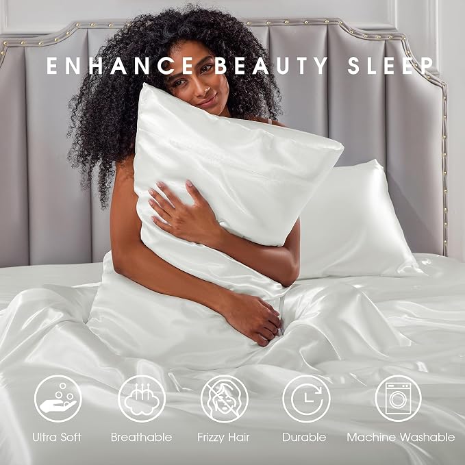 FreshCulture Satin Sheets Queen Size Bed Set- 4 Piece Luxury Soft Silky Queen - Image 7