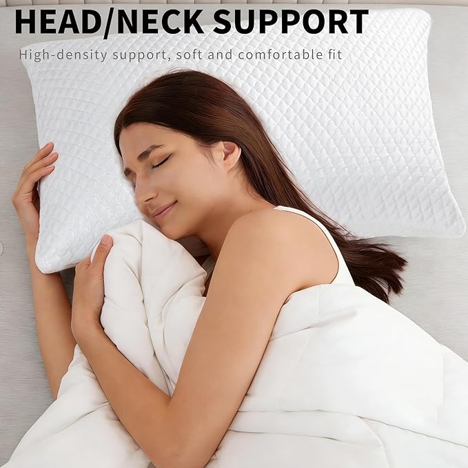 Cooling Pillow for Sleeping Queen Size Set of 2, Shredded Memory Foam Pillows - Image 2