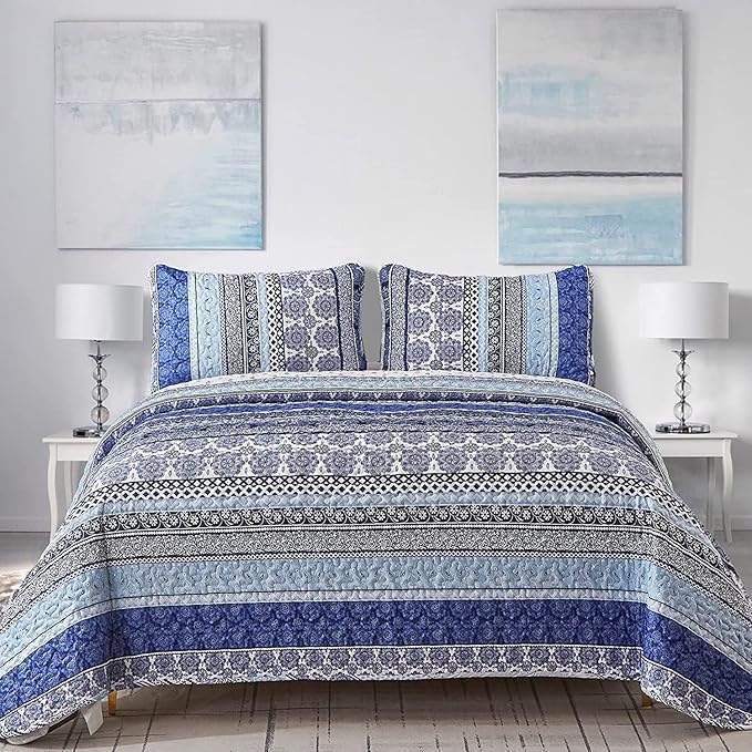 WONGS BEDDING Boho Quilt Set Queen Size, Lightweight Bedspread Coverlet Bedding by WONGSBEDDING