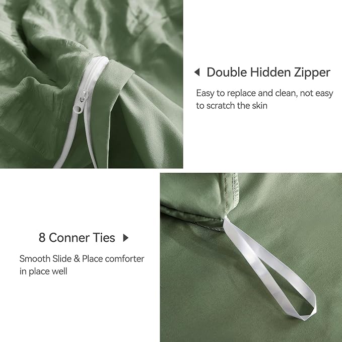 JELLYMONI Dark Green Duvet Cover King Size, Soft Breathable Seersucker Duvet - Image 5