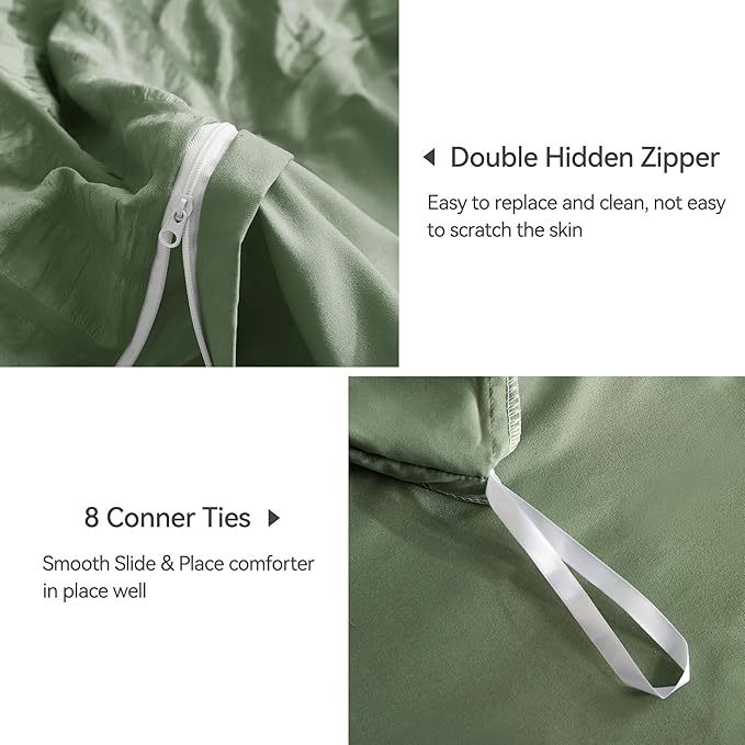 JELLYMONI Dark Green Duvet Cover Full Size, Soft Breathable Seersucker Duvet - Image 5