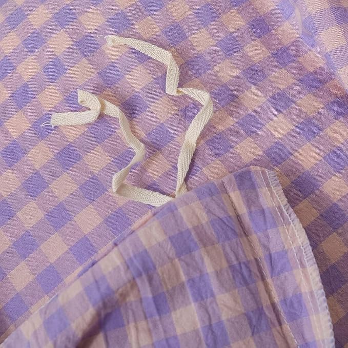 mixinni Purple Gingham Grid Duvet Cover Queen, 100% Washed Cotton Modern - Image 7