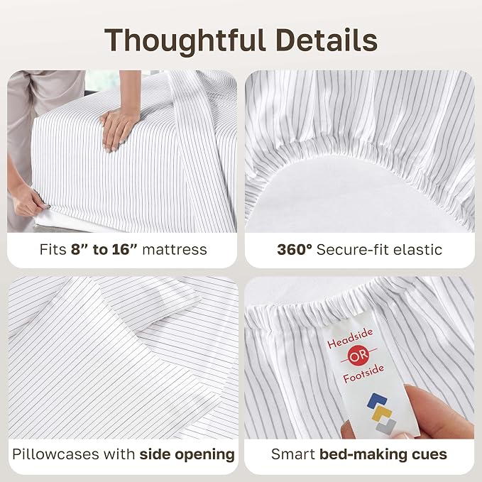 California Design Den Soft 100% Cotton King Size Bed Sheets Set, 400 TC Good - Image 5