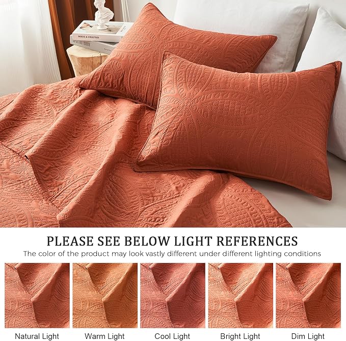 akkialla Queen Quilt Bedding Set, Burnt Orange Ultrasonic Full/Queen Quilt Set - Image 5