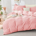 HYMOKEGE Pink/Ivory Duvet Cover King Size, Ultra Soft 3-Piece Seersucker Duvet by HYMOKEGE