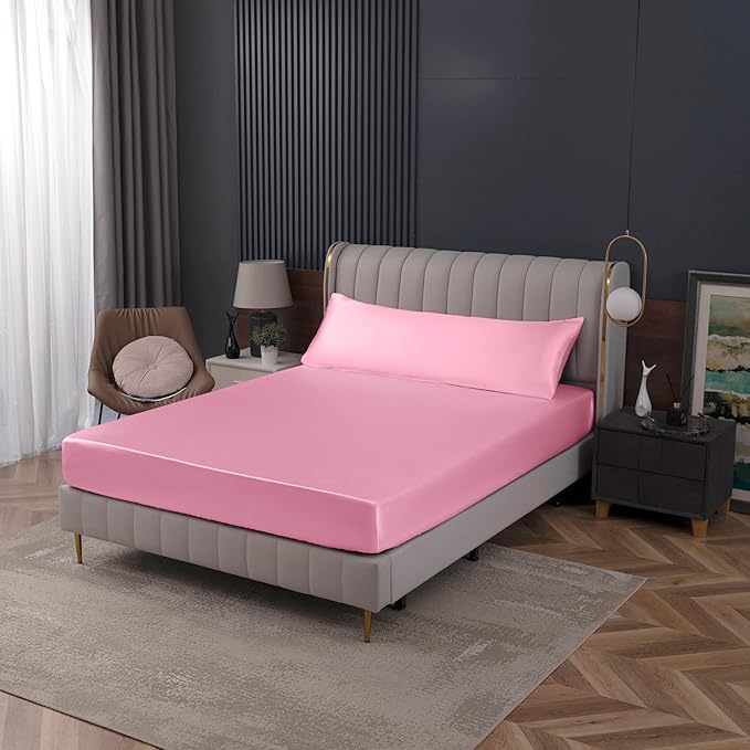 Homiest Pink Satin Fitted Sheet King Size, Deep Pocket, Luxury & Ultra Soft - Image 7