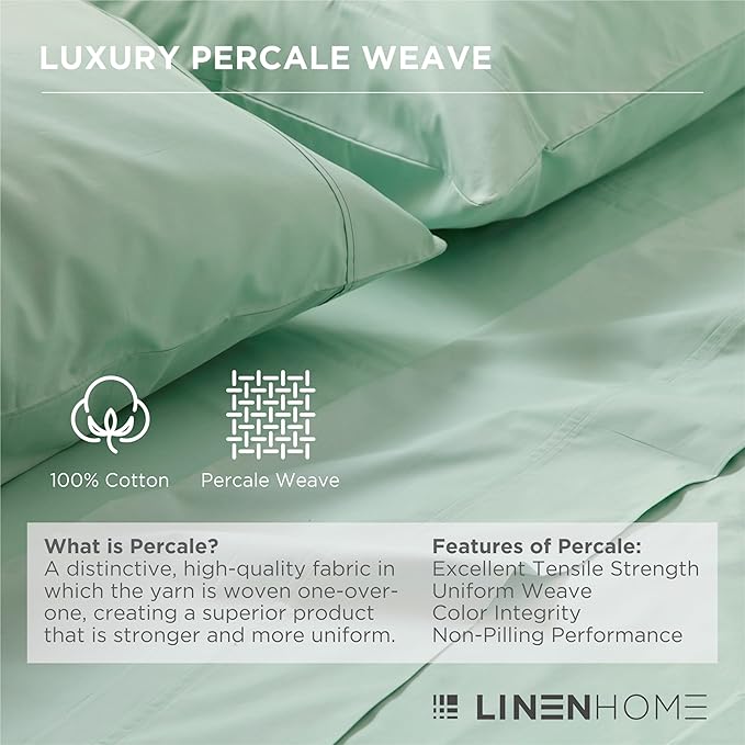 Linen Home 100% Cotton Percale 1 Flat Sheet, King Size - Image 2
