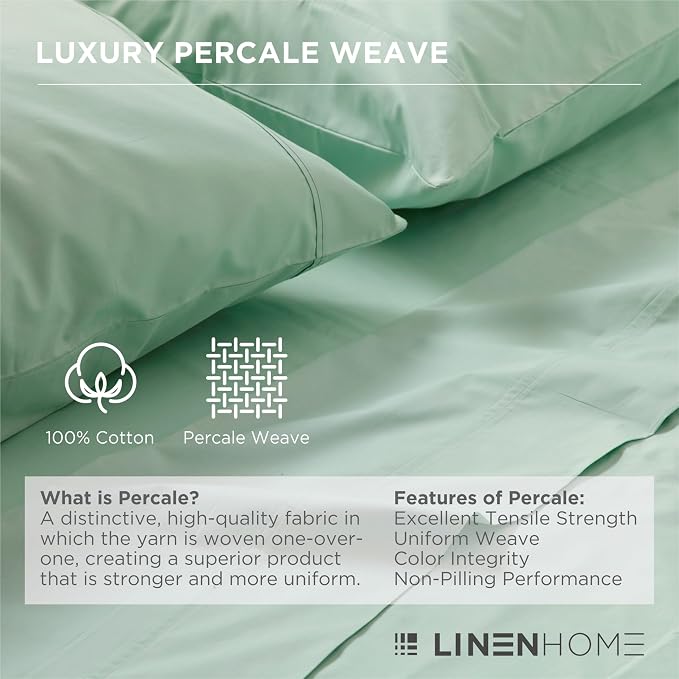 Linen Home 100% Cotton Percale 1 Flat Sheet, Twin Size - Image 2