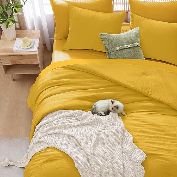 WRENSONGE Queen Comforter Set- 7 Pieces Soft Yellow Bed in a Bag Queen - Image 6