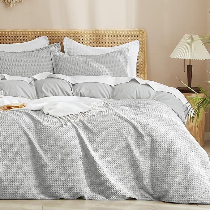 PHF Waffle Weave Duvet Cover Set Queen Size, No Snagging Ultra Soft Luxury by PHF