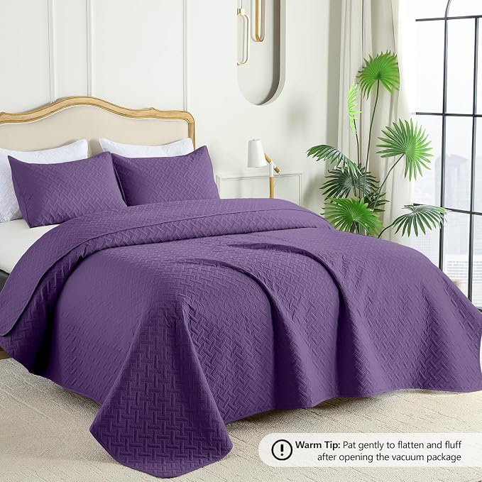 FLYMME Quilts Queen Size, Lightweight Purple Bedspreads, Basket Weave Pattern - Image 2