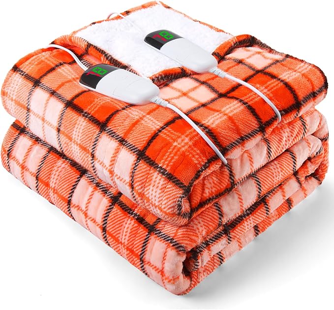 OCTROT Electric Heated Blanket King Size, 90X100 Orange Blanket - Image 8