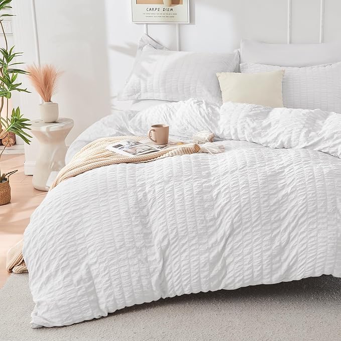 HYMOKEGE White Full Size Comforter Sets Seersucker 7 Pieces, All Season Luxury - Image 2