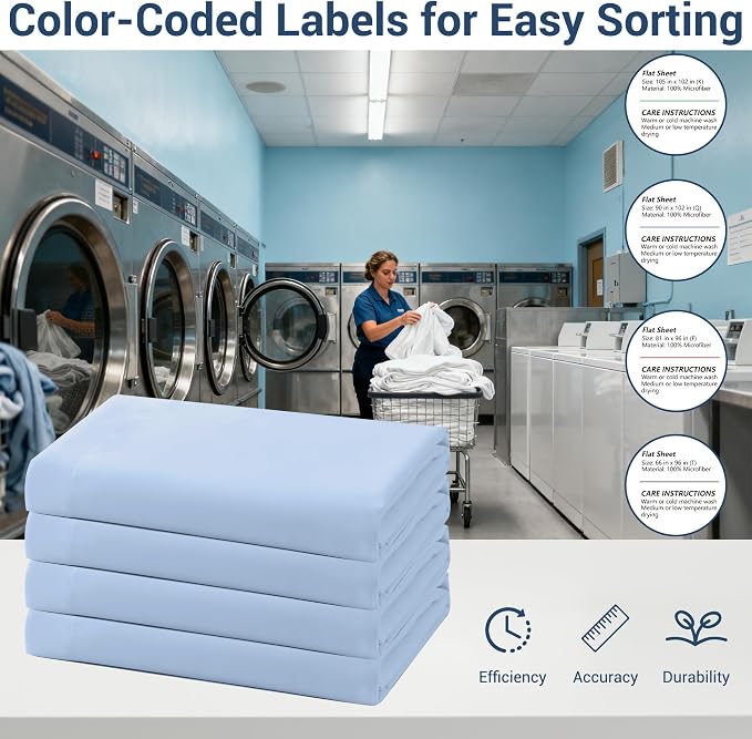 Bulk Queen Flat Sheets Only, 6 Pack Quick Sort Top Bed Sheet, Color-Coded Label - Image 4