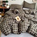 PinkMemory Brown Blue Gingham Buffalo Plaid Duvet Cover Queen 100% Washed by PinkMemory