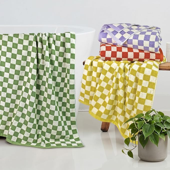 Jacquotha Checkered Bath Towels Set of 4-100% Cotton Towels - Image 9