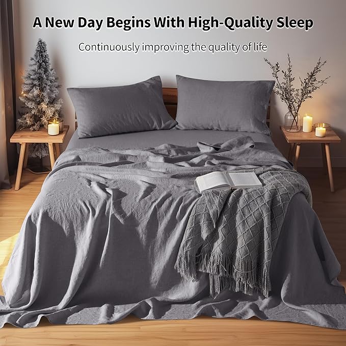 LBRO2M 100% Pure Linen Sheet Set Deep Pocket Up to 16" Bed Sheets Sets - Image 4