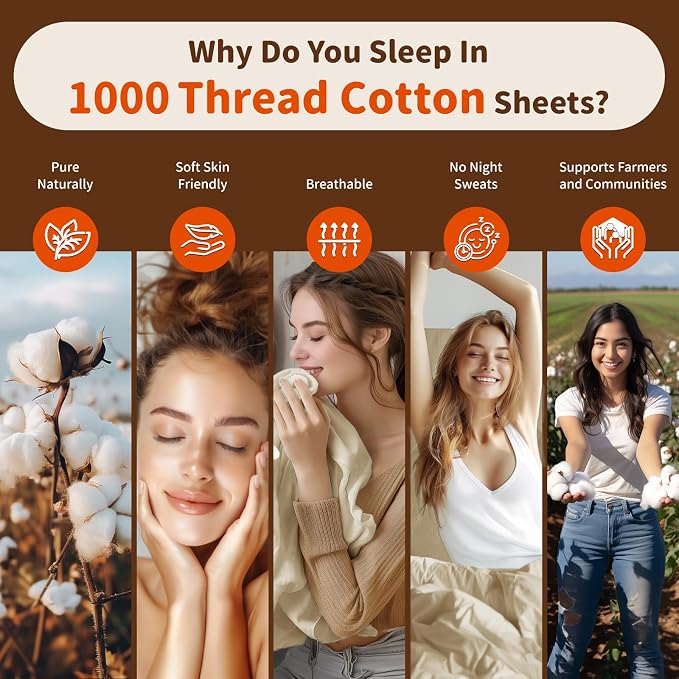 LBRO2M 1000 Thread Count 100% Egyptian Cotton Sheets Set Twin XL, 3 Piece Sets - Image 4