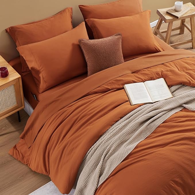 WRENSONGE Queen Comforter Set- 7 Pieces Soft Burnt Orange Bed in a Bag - Image 7
