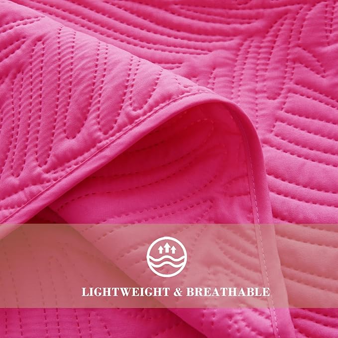 Exclusivo Mezcla Twin Quilt Bedding Set, Lightweight Hot Pink Quilts Twin Size - Image 5