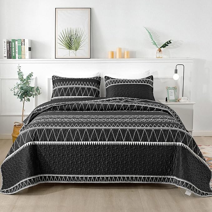 Andency Black Quilts Queen Size, 3 Pieces Queen Quilt Bedding Set Boho by Andency