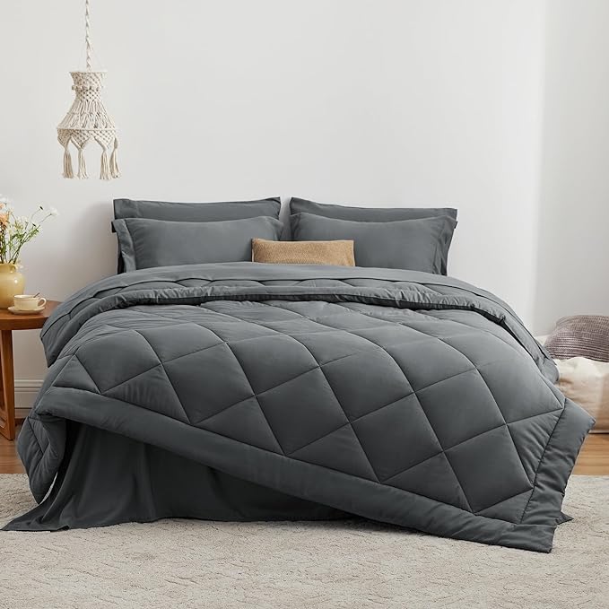 Love's cabin King Size Comforter Set Dark Grey, 7 Pieces King Bed in a Bag - Image 2