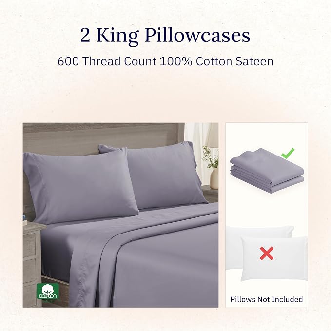 Luxuriously Soft Premium 600 Thread Count, 100% Cotton Set of 2 Cases, Crisp - Image 4