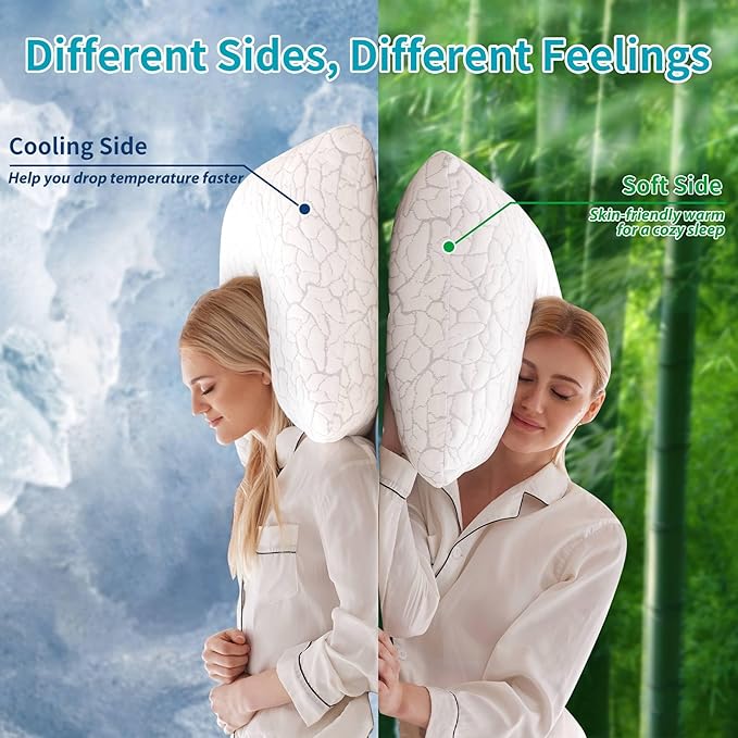 Cooling Pillows for Sleeping 2 Pack, Adjustable Shredded Memory Foam Pillows - Image 2