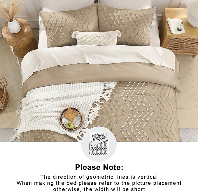 Andency Taupe Comforter Set King Size, Boho Soft Warm Tufted Bedding Comforter - Image 5