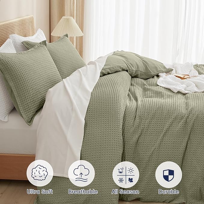 PHF Waffle Duvet Cover Set King Size, No Snagging Ultra Soft Luxury Textured - Image 4