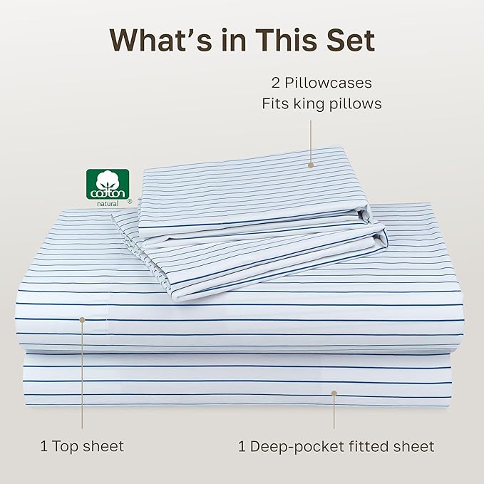 California Design Den Printed Striped Cal King Sheet Set - Image 4