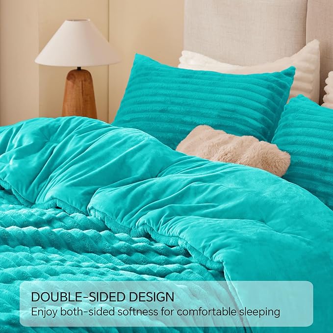 BEDELITE Fleece Twin Comforter Set -Super Soft & Warm Fluffy Teal Bedding - Image 5