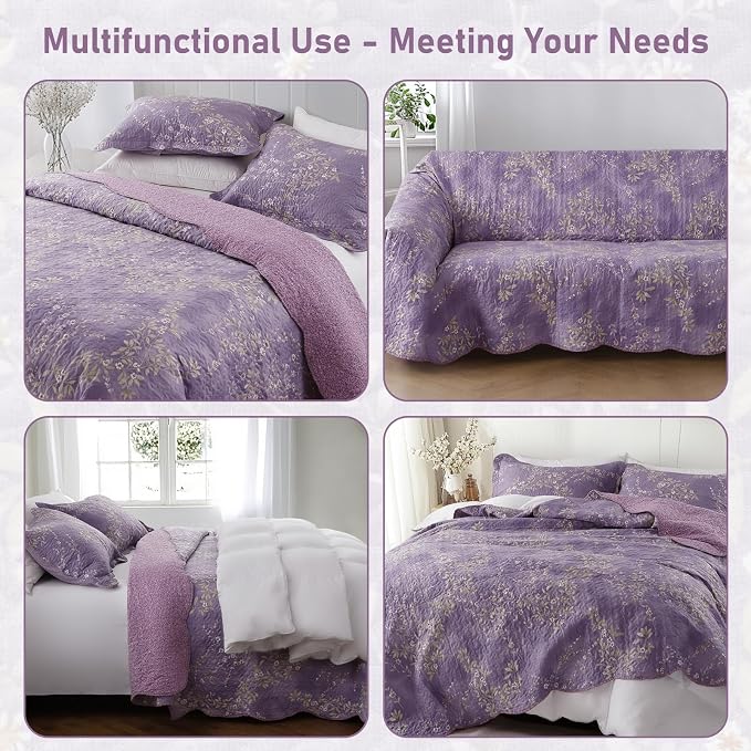 GOONE Queen Quilt Set 90"x90", Lightweight Washed Coverlet, Reversible Spring & - Image 4