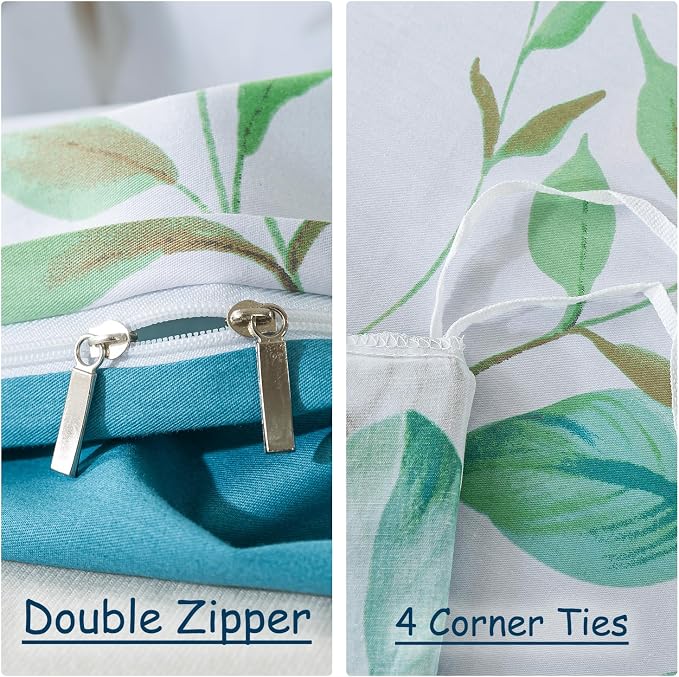 FADFAY Botanical Duvet Cover Sets King/Cal King Size 100% Cotton Teal Green - Image 4