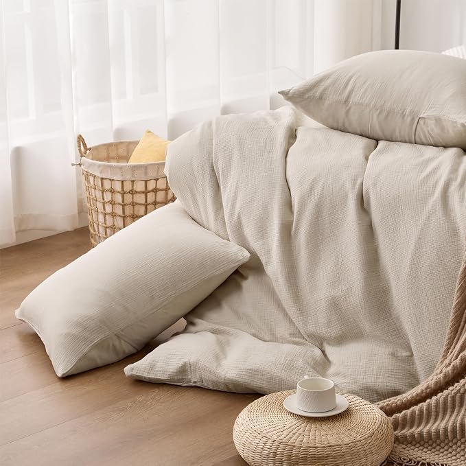 RRENEWROOTS Gream Gray Twin Duvet Cover, 100% Sandwashed Cotton Soft Twin Size - Image 8