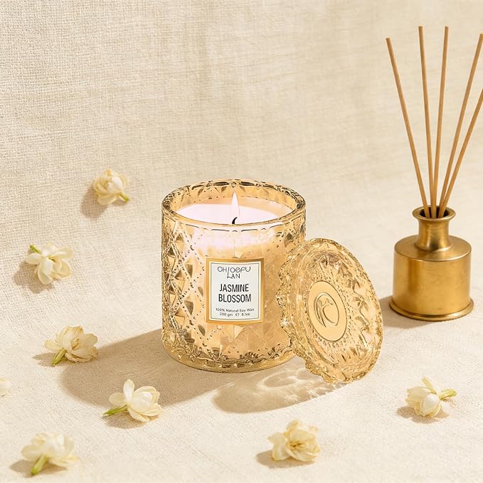 Chloefu LAN Jasmine Blossom Scented Candle, Luxury Soy Candles, 55 Hours Slow - Image 4