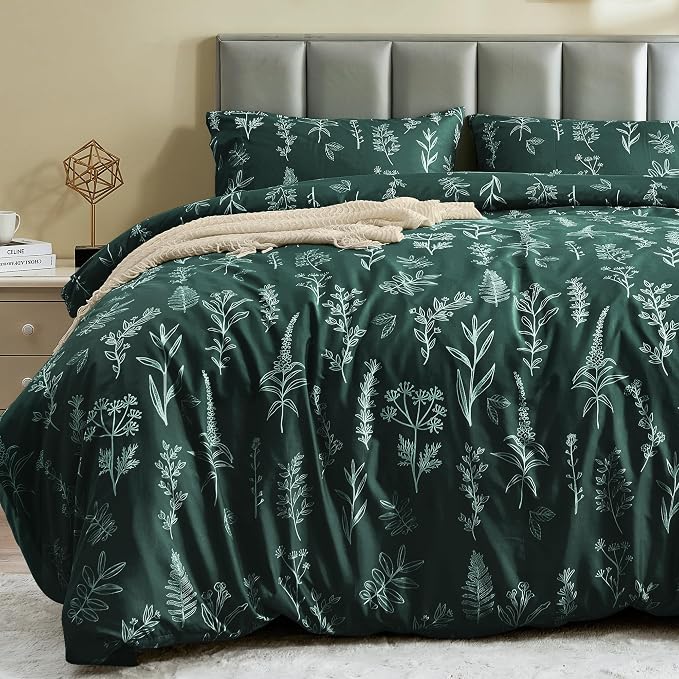 MUXHOMO Duvet Cover Full Size, Reversible Floral Forest Green Duvet Cover Set by MUXHOMO