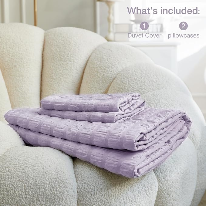 JELLYMONI Light Purple Duvet Cover King Size, Soft Breathable Seersucker Duvet - Image 6