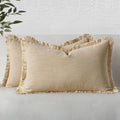 MIULEE Decorative Lumbar Throw Pillow Covers Neutral Linen Fringe Throw Pillows by MIULEE
