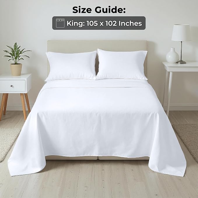 Royale Linens 100% Organic Cotton King 2 Pack Flat Sheet Only - Image 3