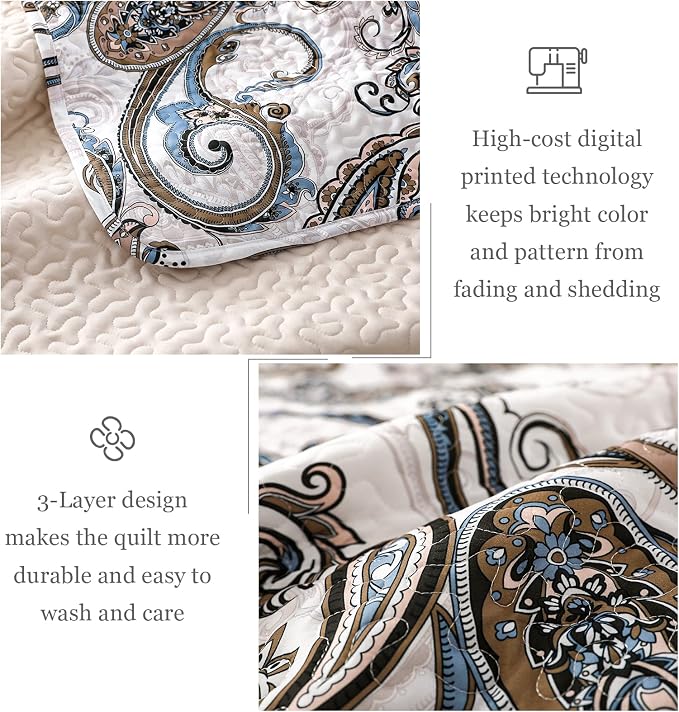 Whale Flotilla Reversible Printed Quilt King Size, Extra Soft Boho Paisley - Image 6
