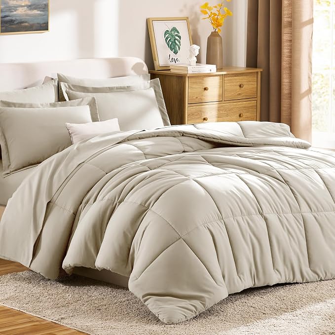 CozyLux Full Size Comforter Sets Oatmeal - Image 9