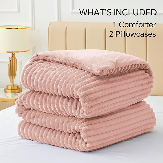BEDELITE Fleece Queen Comforter Set -Super Soft & Warm Fluffy Dusty Pink Bedding - Image 6
