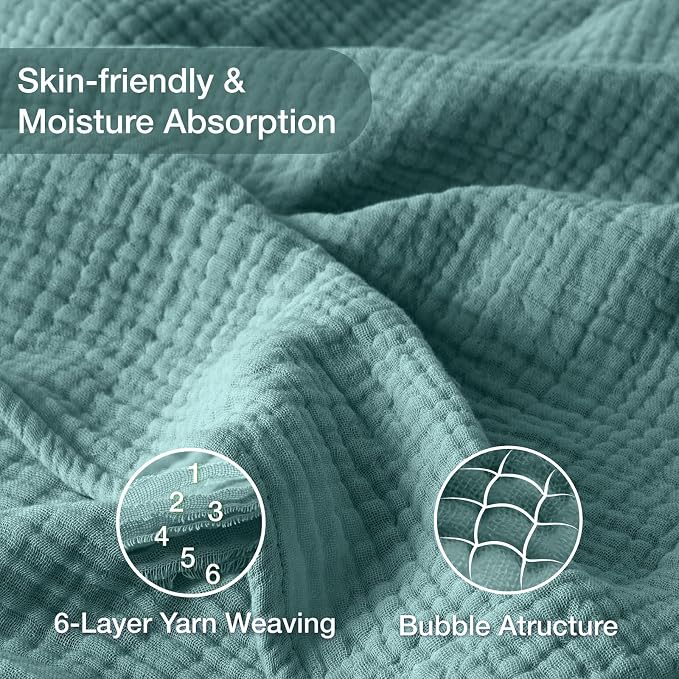 100% Cotton Muslin Blanket King 108" x 90", 6 Layers Breathable and Lightweight - Image 5