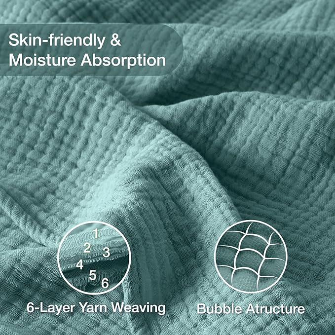 100% Cotton Muslin Blanket California King 120" x 90", 6 Layers Breathable and - Image 5